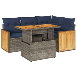 Salon de jardin 5 pcs avec coussins gris résine tressée acacia 515968515968