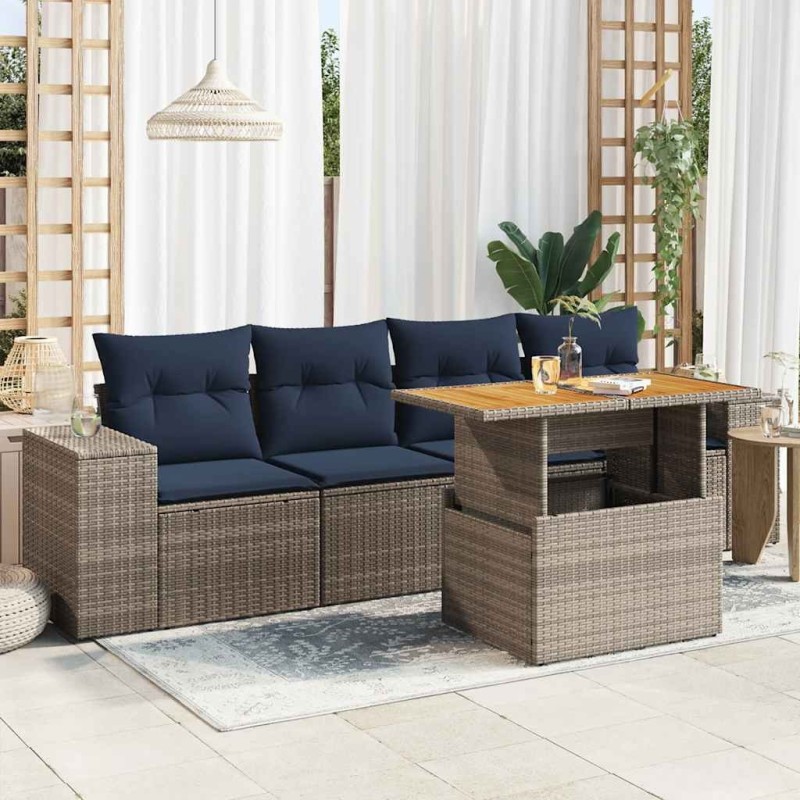 Salon de jardin 5 pcs avec coussins gris résine tressée 515970515970