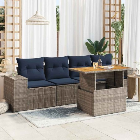 Salon de jardin 5 pcs avec coussins gris résine tressée 515970515970