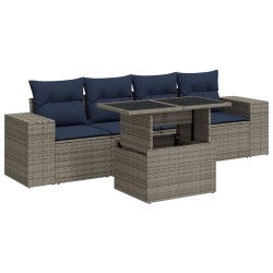 Salon de jardin 5 pcs avec coussins gris résine tressée acacia 515974515974