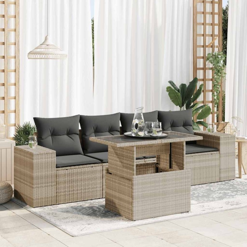 Salon de jardin 5 pcs avec coussins gris clair résine tressée 515975515975