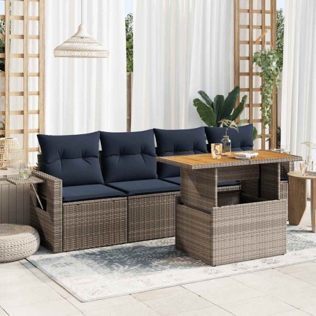 Salon de jardin 5 pcs avec coussins gris résine tressée 515976515976