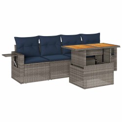 Salon de jardin 5 pcs avec coussins gris résine tressée 515976515976