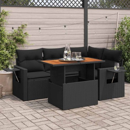 Salon de jardin 5 pcs avec coussins noir résine tressée 515977515977