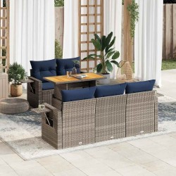 Salon de jardin 6 pcs avec coussins gris résine tressée 515978515978