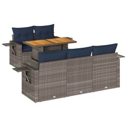 Salon de jardin 6 pcs avec coussins gris résine tressée 515978515978