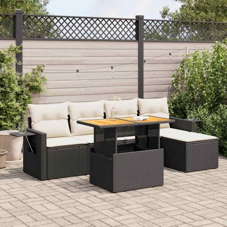 Salon de jardin 6 pcs avec coussins noir résine tressée 515979515979