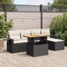 Salon de jardin 6 pcs avec coussins noir résine tressée 515979515979