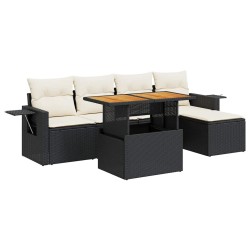 Salon de jardin 6 pcs avec coussins noir résine tressée 515979515979
