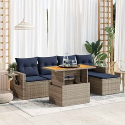 Salon de jardin 6 pcs avec coussins gris résine tressée 515980515980