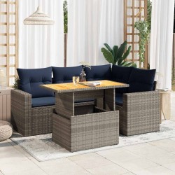 Salon de jardin 5 pcs avec coussins gris résine tressée 515986515986