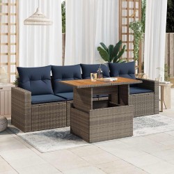 Salon de jardin 5 pcs avec coussins gris résine tressée 515989515989
