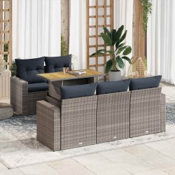 Salon de jardin 6 pcs avec coussins gris résine tressée 515990515990