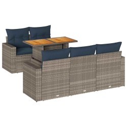 Salon de jardin 6 pcs avec coussins gris résine tressée 515990515990