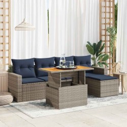 Salon de jardin 6 pcs avec coussins gris résine tressée 515991515991