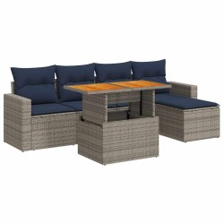 Salon de jardin 6 pcs avec coussins gris résine tressée 515991515991