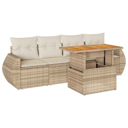 Salon de jardin avec coussins 5 pcs beige résine tressée 515992515992
