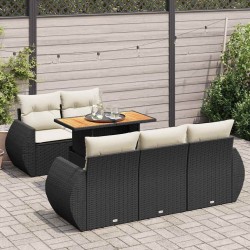 Salon de jardin 6 pcs avec coussins noir résine tressée 515993515993