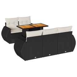 Salon de jardin 6 pcs avec coussins noir résine tressée 515993515993
