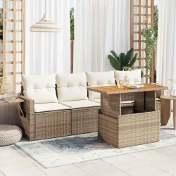 Salon de jardin avec coussins 5 pcs beige résine tressée 515994515994