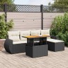 Salon de jardin 6 pcs avec coussins noir résine tressée 515995515995