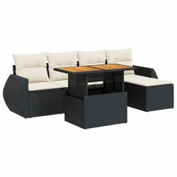 Salon de jardin 6 pcs avec coussins noir résine tressée 515995515995