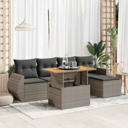 Salon de jardin 6 pcs avec coussins gris résine tressée 515996515996