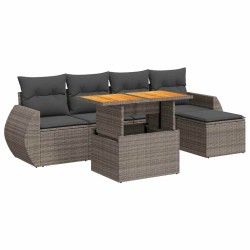 Salon de jardin 6 pcs avec coussins gris résine tressée 515996515996