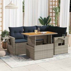 Salon de jardin 5 pcs avec coussins gris résine tressée 515998515998