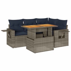 Salon de jardin 5 pcs avec coussins gris résine tressée 515998515998