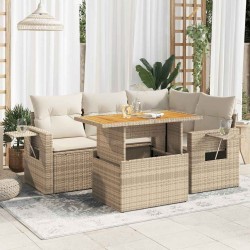 Salon de jardin avec coussins 5 pcs beige résine tressée 515999515999