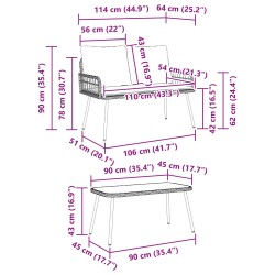 Ensemble de salle à manger pour jardin 2 pcs Naturel polyrotin 516000516000
