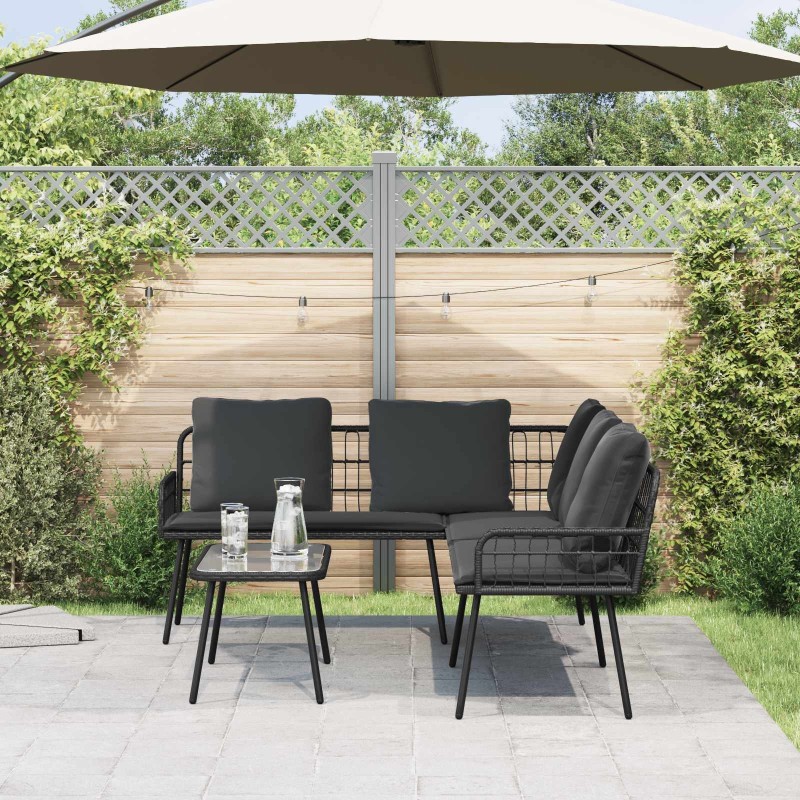 Ensemble de canapé de jardin avec coussin 2 pcs Noir polyrotin 516001516001