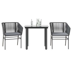 Ensemble à manger de jardin et coussins 3 pcs noir rotin verre 516004516004