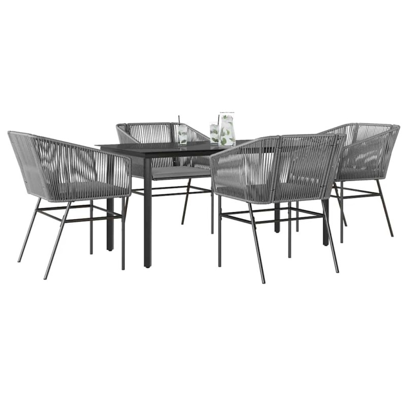 Ensemble à manger jardin coussins 5 pcs gris poly rotin verre 516006516006