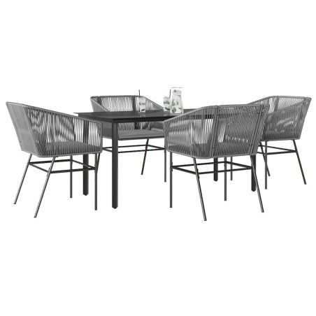 Ensemble à manger jardin coussins 5 pcs gris poly rotin verre 516006516006