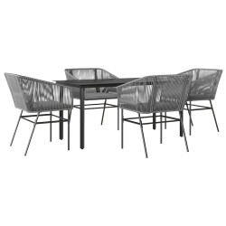 Ensemble à manger jardin coussins 5 pcs gris poly rotin verre 516006516006
