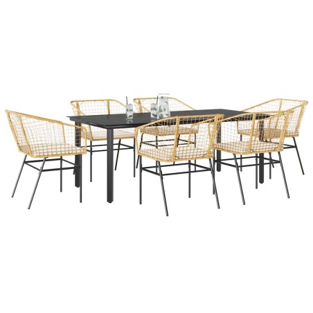 Ensemble à manger jardin coussins 7pcs marron poly rotin verre 516013516013
