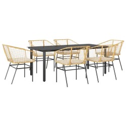 Ensemble à manger jardin coussins 7pcs marron poly rotin verre 516013516013