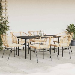 Ensemble à manger jardin coussins 7pcs marron poly rotin verre 516013516013