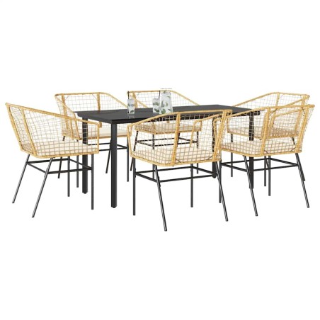 Ensemble à manger jardin coussins 7pcs marron poly rotin verre 516014516014
