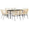 Ensemble à manger jardin coussins 7pcs marron poly rotin verre 516014516014