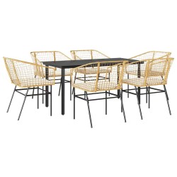 Ensemble à manger jardin coussins 7pcs marron poly rotin verre 516014516014