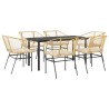 Ensemble à manger jardin coussins 7pcs marron poly rotin verre 516014516014