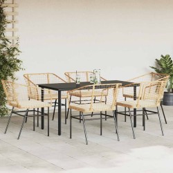Ensemble à manger jardin coussins 7pcs marron poly rotin verre 516014516014