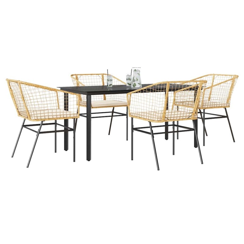 Ensemble à manger jardin coussins 5pcs marron poly rotin verre 516015516015