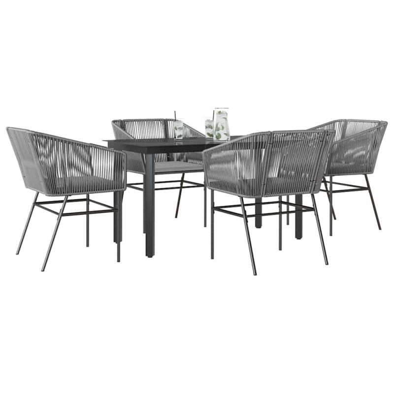 Ensemble à manger jardin coussins 5 pcs gris poly rotin verre 516016516016