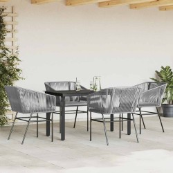Ensemble à manger jardin coussins 5 pcs gris poly rotin verre 516016516016