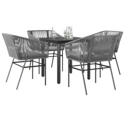 Ensemble à manger jardin coussins 5 pcs gris poly rotin verre 516017516017