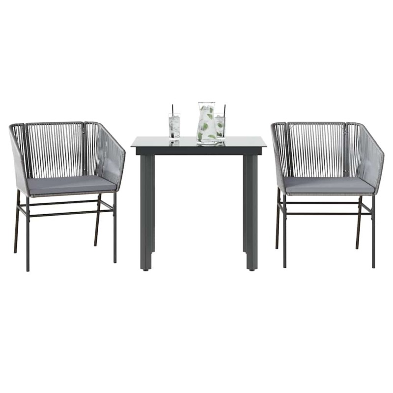 Ensemble à manger jardin coussins 3 pcs gris poly rotin verre 516018516018